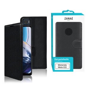 Etui Portefeuille Zanae pour Motorola E22, Noir