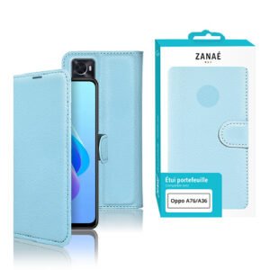 Etui Portefeuille Zanae pour Oppo A76 / A36, Bleu clair