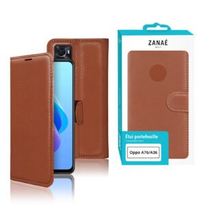 Etui Portefeuille Zanae pour Oppo A76 / A36, Marron