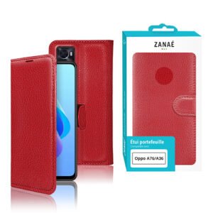 Etui Portefeuille Zanae pour Oppo A76 / A36, Rouge