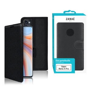 Etui Portefeuille Zanae pour Oppo Reno 4 Pro, Noir