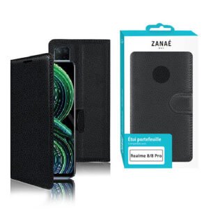 Etui Portefeuille Zanae pour Realme  8 / 8 Pro, Noir