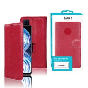 Etui Portefeuille Zanae pour Realme 8 / 8 Pro, Rouge