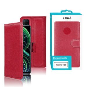 Etui Portefeuille Zanae pour Realme 8 5G, Rouge
