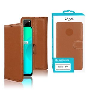 Etui Portefeuille Zanae pour Realme C11, Marron