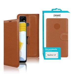 Etui Portefeuille Zanae pour Realme C21, Marron