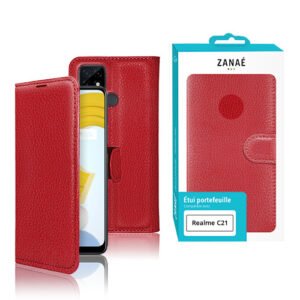 Etui Portefeuille Zanae pour Realme C21, Rouge