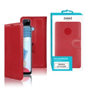 Etui Portefeuille Zanae pour Realme C21Y / C25Y, Rouge