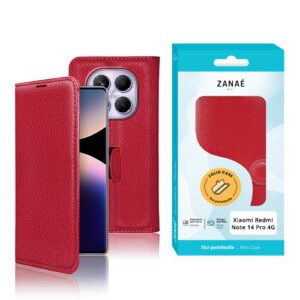 Etui Portefeuille Zanae pour Redmi Note 14 Pro 4G, Rouge