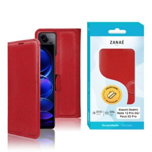 Etui Portefeuille Zanae pour Xiaomi Redmi Note 12 Pro 5G, Rouge