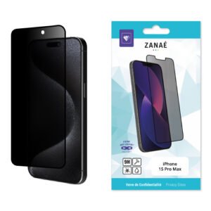 Verre trempe de confidentialite pour iPhone 15 Pro Max, Noir