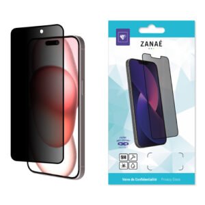 Verre trempe de confidentialite pour iPhone 16, Noir