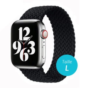Bracelet en nylon tresse pour Apple Watch 38 / 40 / 41mm, Noir (Taille L)