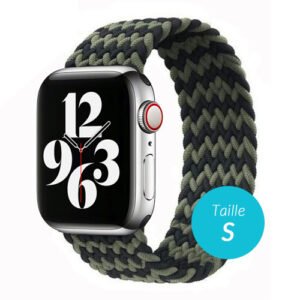 Bracelet en nylon tresse pour Apple Watch 42 / 44 / 45mm, Vert Noir(Taille S)