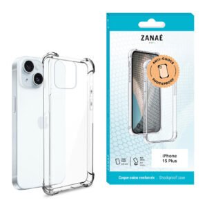 Coque Silicone transparent avec coins renforces pour iPhone 15 Plus, Transparent