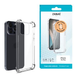 Coque Silicone transparent avec coins renforces pour iPhone 15 Pro, Transparent