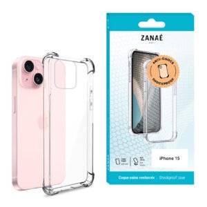 Coque Silicone transparent avec coins renforces pour iPhone 15, Transparent