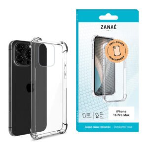 Coque Silicone transparent avec coins renforces pour iPhone 16 Pro Max, Transparent