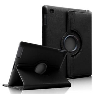 Étui iPad en cuir noir rotatif à 360° avec support pliable élégant et professionnel
