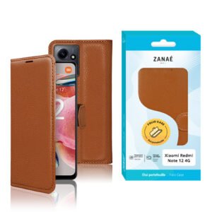 Étui portefeuille en cuir marron pour Xiaomi Redmi Note 12 4G, élégant et protecteur
