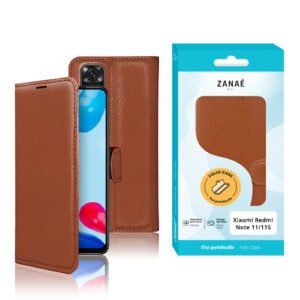 Étui folio cuir marron ZANAÉ pour Xiaomi Redmi Note 11 / 11S avec emballage élégant