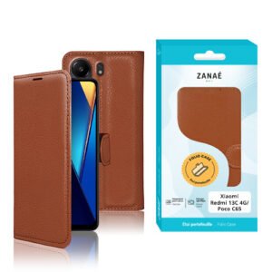 Étui repliable cuir marron ZANAÉ pour Xiaomi Redmi 13C et Poco C65 élégant et protecteur