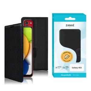 Étui folio noir ZANAÉ pour Samsung Galaxy A03 avec protection 360° et fermeture magnétique.