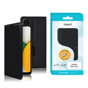 Coque folio noire ZANAÉ pour Samsung Galaxy A03 Core, élégante, protectrice et moderne.
