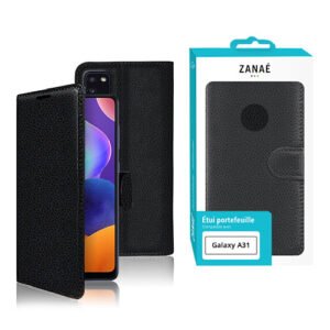 Étui portefeuille cuir noir ZANAÉ pour Samsung Galaxy A31 avec fermeture magnétique élégante.