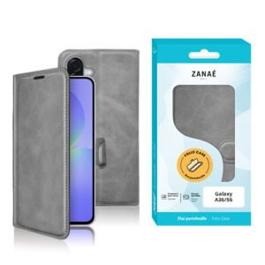 Étui folio gris ZANAÉ pour Galaxy A36 et A56, protection élégante et pratique.