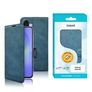 Coque cuir bleu canard ZANAÉ pour Galaxy A36 A56 avec rabat magnétique élégant