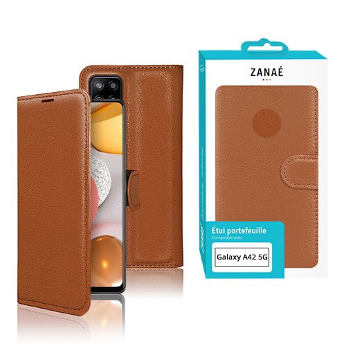 Étui portefeuille marron en similicuir pour Samsung Galaxy A42 5G avec fermeture magnétique élégante