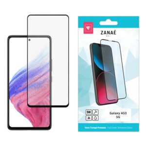 Verre trempé ZANAÉ premium pour Samsung Galaxy A53 5G avec emballage bleu et blanc.