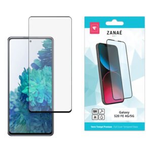 Verre trempé ZANAÉ pour Samsung Galaxy S20 FE avec emballage moderne bleu et blanc.