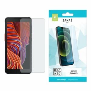 Verre trempé ZANAÉ pour Samsung Galaxy Xcover 5 avec protection transparente et emballage turquoise.