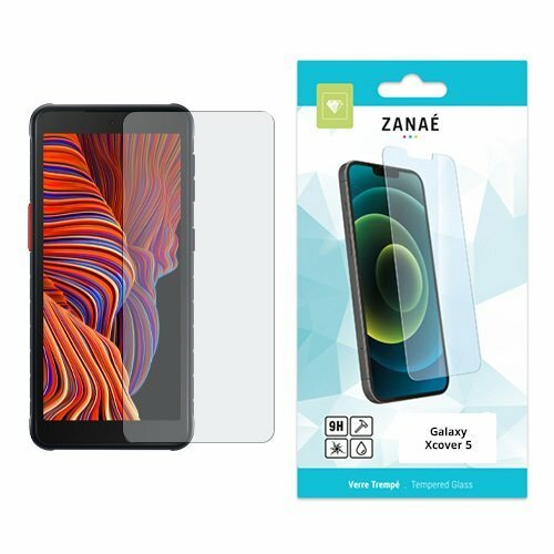 Verre trempé ZANAÉ pour Samsung Galaxy Xcover 5 avec protection transparente et emballage turquoise.