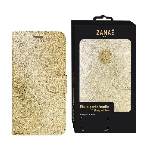 Étui portefeuille doré ZANAÉ luxe pour smartphone avec fermeture magnétique élégante.