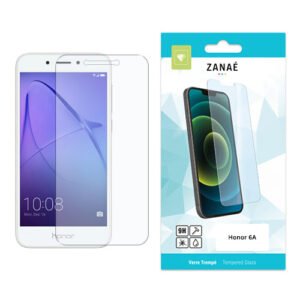 Verre trempé ZANAÉ transparent pour smartphone Honor 6A blanc avec emballage affichant dureté 9H.