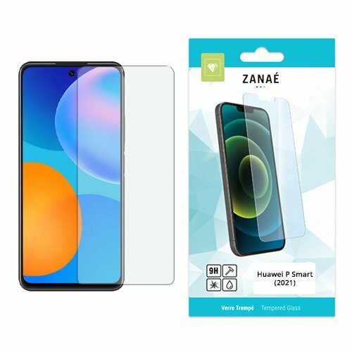 Verre trempé ZANAÉ 9H pour Huawei P Smart 2021 avec emballage moderne et transparent.