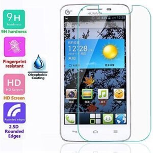 Protecteur d’écran Huawei en verre trempé 9H transparent avec bords arrondis et clarté HD.