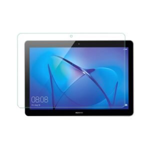 Tablette Huawei moderne avec écran lumineux bleu violet et verre trempé protecteur transparent.