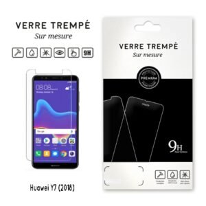 Verre trempé 9H premium Huawei Y7 2018, protection d’écran transparente et résistante.