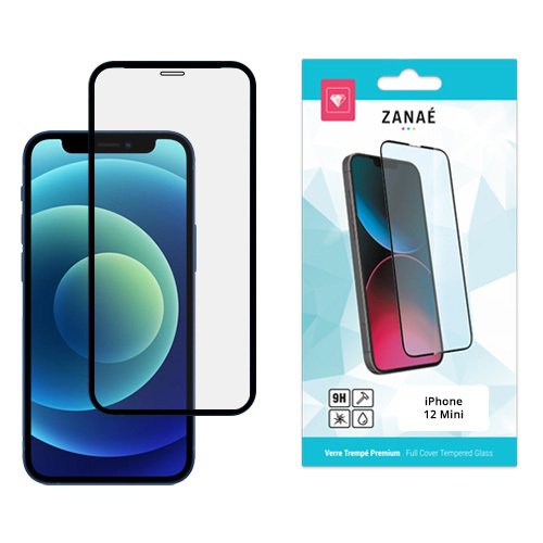 Verre trempé intégral ZANAÉ pour iPhone 12 Mini, protection écran 9H complète et élégante.