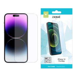 Verre trempé 9H ZANAË pour iPhone 14 Pro Max avec film protecteur transparent.