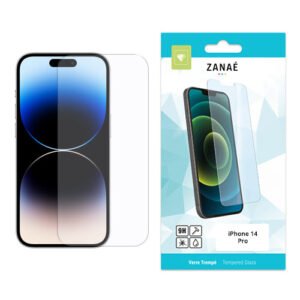 Protection écran iPhone 14 Pro ZANAÉ en verre trempé transparent, précision et résistance 9H.