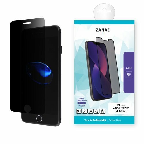 Verre trempé ZANAÉ avec filtre de confidentialité pour iPhone SE, 7 et 8.