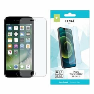 Verre trempé ZANAË pour iPhone 7, 8, SE, protection d’écran claire et résistante.