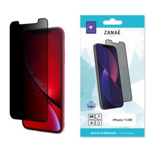 Protecteur d’écran Zanée iPhone 11/XR avec filtre de confidentialité et protection anti‑rayures.