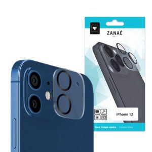 Protecteur d’objectif ZANAÉ en verre trempé transparent pour iPhone 12 bleu.