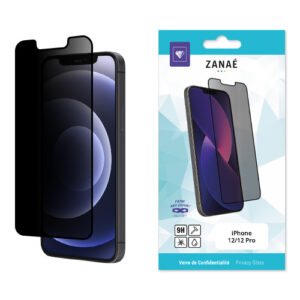 Verre trempé de confidentialité ZANAÉ pour iPhone 12/12 Pro avec filtre anti-regard discret.